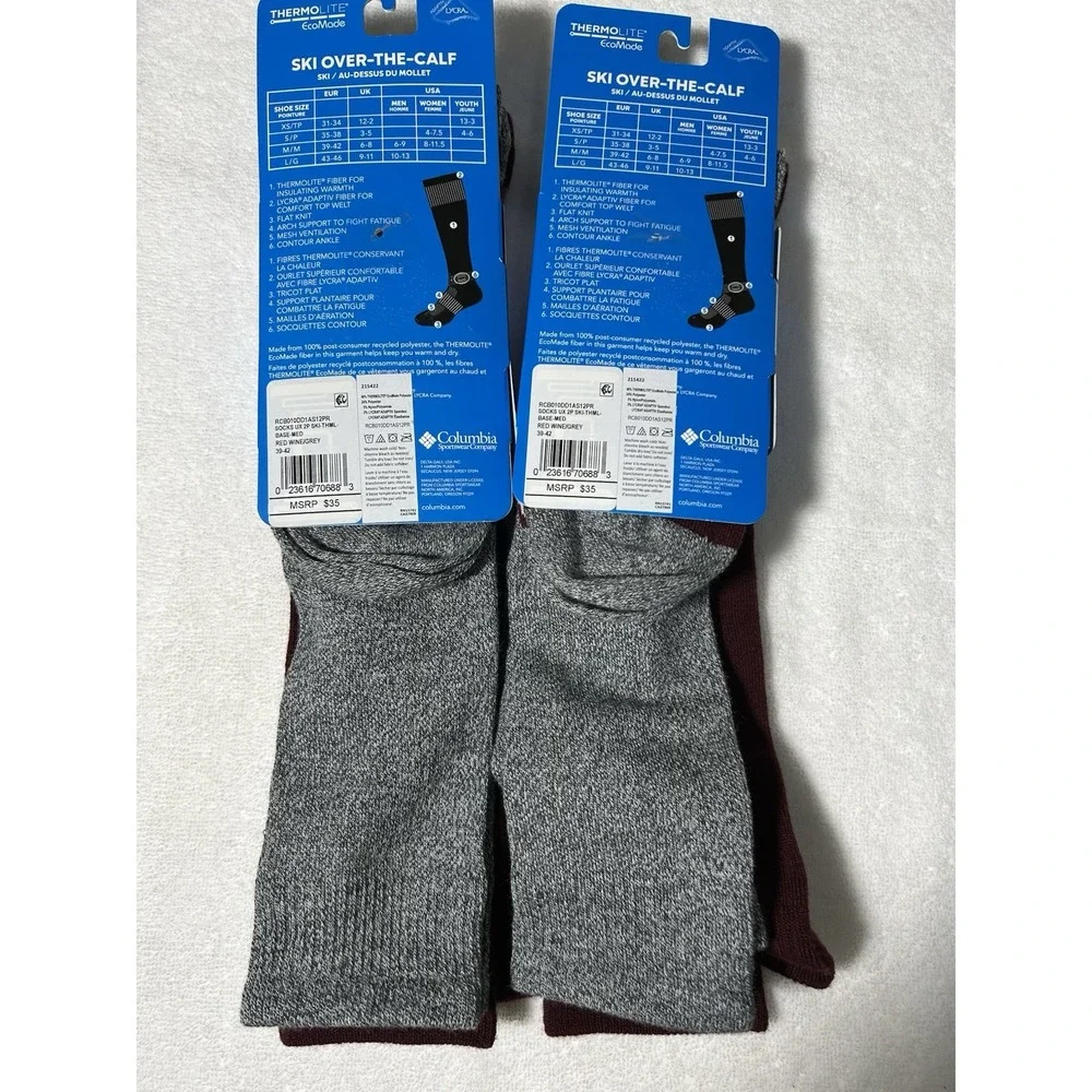 Columbia Womens Size M Thermolite Base Over the Calf Ski Socks Maroon Lot of 2